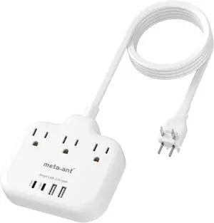 US to Japan Adapter, meta-ant 2 Prong to 3 Prong Outlet Adapter with 3 Outlets & 4 USB(2 USB-C), 5FT Extension Cord, 180 Rotating Flat Plug 1875W, Type A Plug Adapter for USA to Japanese China Canada