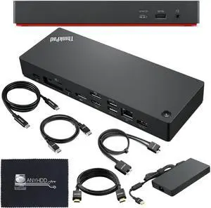40B00300US Lenovo Docking Station USB C Bundle - 1 Year Warranty, Supports 4K Display, Thunderbolt 4 Dock with 300W Adapter, Anyhdd HDMI, DisplayPort, Thunderbolt Cables & Cloth 40B00300US Lenovo Docking Station USB C Bundle - 1 Year Warranty, Supports 4K Display, Thunderbolt 4 Dock with 300W Adapter, Anyhdd HDMI, DisplayPort, Thunderbolt Cables & Cloth