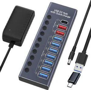 Boost Your Device Performance With Our Aluminum USB 3.0 Hub! 10-Port Splitter for Seamless Connectivity - 7 High-Speed Data Transfer, 2 Intelligent Charging, 1 PD Charging Boost Your Device Performance With Our Aluminum USB 3.0 Hub! 10-Port Splitter for Seamless Connectivity - 7 High-Speed Data Transfer, 2 Intelligent Charging, 1 PD Charging