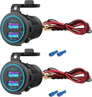 [2 Pack] 12V Dual USB Quick Charger 3.0 Port Waterproof Power Outlet With Power Switch for Car Golf Cart Boat Marine Bus Truck RV Motorcycle