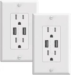 2 Pack 15A RV USB Wall Outlets with 4.2A Dual Type-A USB Ports, Duplex Tamper Resistant Replacement Receptacles, USB Wall Charging Outlets, Wall Plates and Screws Included, ETL Listed