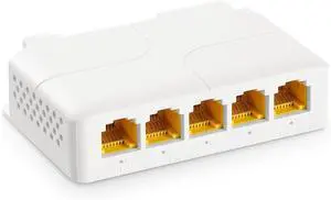 YuLinca 5 Port Gigabit PoE Extender with 1 PoE in 4 PoE Out, IEEE 802.3 af/at/bt 90W PoE Repeater with 10/100/1000Mbps, Wall and Din Rail Mount PoE Passthrough Switch