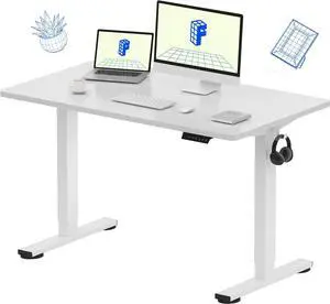 FLEXISPOT EN1 One-Piece Standing Desk, 48 x 24 Inches Electric Height Adjustable Desk for Home Office (White Frame + White Desktop)