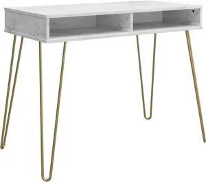 Novogratz Athena Computer Desk with Storage, White Faux Marble