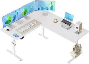 Cubiker 63" L-Shaped Standing Desk - Adjustable Corner Standing Desk L Shape with Splice Board, White