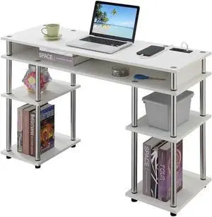 Convenience Concepts Designs2Go No Tools Student Desk with Charging Station and Shelves, White