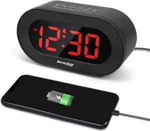 REACHER Small Dimmable LED Digital Alarm Clock with USB Charger | Full-range brightness dimmer, USB phone charging port, adjustable alarm volume, easy snooze, outlet-powered bedside clock REACHER Small Dimmable LED Digital Alarm Clock with USB Charger | Full-range brightness dimmer, USB phone charging port, adjustable alarm volume, easy snooze, outlet-powered bedside clock