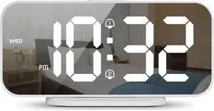 ALANAS Digital Alarm Clock for Bedrooms - Large LED Display, Dual Alarm, Snooze, 3-Level Brightness Dimmer, USB Charging Ports, Battery Backup, Compact Design for Nightstand, Home, Office.