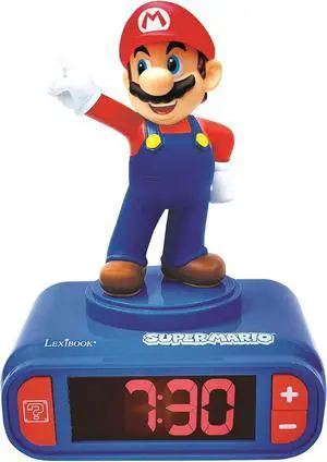 LEXIBOOK, Super Mario, Mario Nightlight Alarm Clock, Sounds and Melodies, LCD Backlit Screen, Luminous, Snooze, Blue, RL800NI