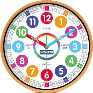 Kids Wall Clock for Bedroom, 10 Inch Round Multi-Colored Learning Clock, Children's Silent Analog Non-Ticking Educational Wall Clock for Boys and Girls Classroom Home Decor