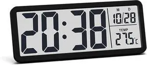 JoFomp LCD Digital Wall Clocks Battery Operated, 8.5" Modern Wall Clocks for Living Room Decor, Simple Digital Wall Clock with Temperature/Date/Time - 12/24H, Small Desk Clock for Bedroom Office