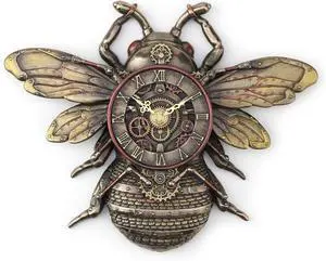 Veronese Design 10 1/4" Steampunk Bee Clock Cold Cast Resin Antique Bronze Finish Wall Sculpture Room Decor