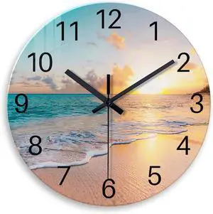 Beach Wall Clock Battery Operated 12 Inch Glass Wall Clock Non Ticking Analog Blue Wall Clocks for Bedroom Living Room Office Decor Beach Wall Clock Battery Operated 12 Inch Glass Wall Clock Non Ticking Analog Blue Wall Clocks for Bedroom Living Room Office Decor