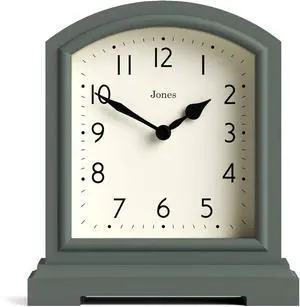JONES CLOCKS® Tavern Mantel Clock | Modern Arch top Design | Asparagus Green | Contemporary Classic Style for Desk, Table, Shelf or Bedside