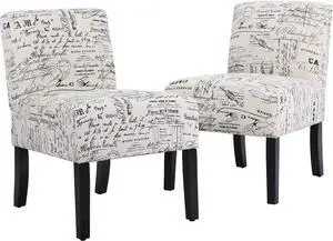 Accent Chair Dining Chairs Armless Chair for Living Room Armless Chair Modern Accent Chair Elegant Design Modern Fabric Living Room Chairs Set of 2 with Solid Wood Legs Home Furniture,White