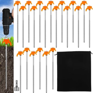 JaGely 20 Pcs 12 Inch Tent Stakes Screw in Camping Stake Heavy Duty Metal Spikes Ground Anchor Peg Threaded Tent Spikes with Hex Head Driver for Camping Garden Inflatable Outdoor Decor (Orange) JaGely 20 Pcs 12 Inch Tent Stakes Screw in Camping Stake Heavy Duty Metal Spikes Ground Anchor Peg Threaded Tent Spikes with Hex Head Driver for Camping Garden Inflatable Outdoor Decor (Orange)