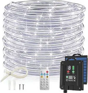 Solar Rope Lights, 66FT 200LED 1800mAh Outdoor IP67 String Lights (White) Solar Rope Lights, 66FT 200LED 1800mAh Outdoor IP67 String Lights (White)
