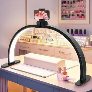 Half Moon Light for Nail Desk: 29in LED Arch Nail Tech Table Lamp with Phone Holder - Salon Professional Desk Light 3 Color Modes & 10 Brightness Lighting for Manicure Technician UseBlack,Large Half Moon Light for Nail Desk: 29in LED Arch Nail Tech Table Lamp with Phone Holder - Salon Professional Desk Light 3 Color Modes & 10 Brightness Lighting for Manicure Technician UseBlack,Large