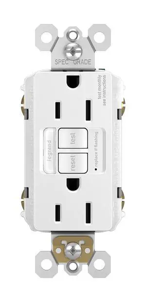 Legrand Radiant 1597NTLTRWCCD4 15 Amp Night Light GFCI Self Test Tamper-Resistant Decorator Duplex Outlet with Cool Touch LED, White (1 Count) Legrand Radiant 1597NTLTRWCCD4 15 Amp Night Light GFCI Self Test Tamper-Resistant Decorator Duplex Outlet with Cool Touch LED, White (1 Count)