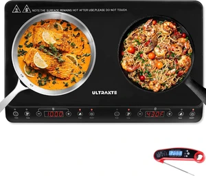 Double Induction Cooktop, ULTRAKTE Portable Dual Countertop Burner with Sensor Touch, 1800W Induction Cooktop 2 Burner, Electric Countertop Cooker with 10 Temp & Power Levels, 8-Hour Timer,Safety Lock Double Induction Cooktop, ULTRAKTE Portable Dual Countertop Burner with Sensor Touch, 1800W Induction Cooktop 2 Burner, Electric Countertop Cooker with 10 Temp & Power Levels, 8-Hour Timer,Safety Lock