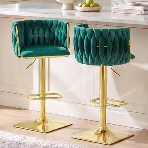 Velvet Swivel Bar Stools Set, Kitchen Island with Hand Woven Velvet Swivel Bar Stools Set, Kitchen Island with Hand Woven