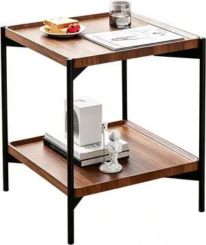 Square End Table with Metal Legs, 20 in Large Side Table Walnut Square End Table with Metal Legs, 20 in Large Side Table Walnut