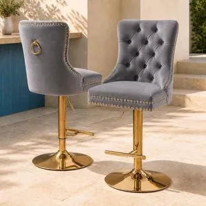 ODUSE-DAILY Grey Velvet Swivel Bar Stools Set of 2 with Upholstered Back, Adjustable Counter Height Barstools, Bar Chairs for Home Bar Kitchen Island Pub Restaurant (Velvet, 2 Pcs, Gray) ODUSE-DAILY Grey Velvet Swivel Bar Stools Set of 2 with Upholstered Back, Adjustable Counter Height Barstools, Bar Chairs for Home Bar Kitchen Island Pub Restaurant (Velvet, 2 Pcs, Gray)