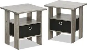 Furinno Andrey Set of 2 Square 2-Tier Side Table, End Table, French Oak Furinno Andrey Set of 2 Square 2-Tier Side Table, End Table, French Oak