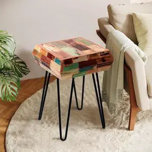 Multicolor Square Wood Drum Side Table 14" x 14" x 20" H Reclaimed Wooden Coffee End Table Vintage Handmade Accent Table Rustic Plant Stand Living Room Bedroom Patio Home Decor Outdoor Multicolor Square Wood Drum Side Table 14" x 14" x 20" H Reclaimed Wooden Coffee End Table Vintage Handmade Accent Table Rustic Plant Stand Living Room Bedroom Patio Home Decor Outdoor