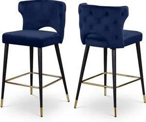 Meridian Furniture 791Navy-C Kelly Collection Modern | Contemporary Velvet Upholstered Counter Height Stool with Gold Tipped, Black Metal Legs, Navy, 22" W x 19" D x 38.5" H, Set of 2 Meridian Furniture 791Navy-C Kelly Collection Modern | Contemporary Velvet Upholstered Counter Height Stool with Gold Tipped, Black Metal Legs, Navy, 22" W x 19" D x 38.5" H, Set of 2