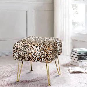 Leopard Print Square Ottoman 17"x17"x17" Faux Fur Entryway Bench Footrest Stool Accent Seating Cheetah Furry Ottoman Bedroom Vanity End of Bed for Bathroom Living Room Decor Leopard Print Square Ottoman 17"x17"x17" Faux Fur Entryway Bench Footrest Stool Accent Seating Cheetah Furry Ottoman Bedroom Vanity End of Bed for Bathroom Living Room Decor