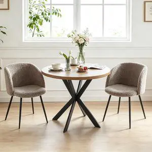 Homedot Dining Table Set for 2 with Chairs, 37" Engineered Wood Round Table Wipe Clean with 2 Fluffy Sherpa Arm Chairs, Modern Dinette Set with Metal Legs for Breakfast, Dining Room, Coffee Shop Homedot Dining Table Set for 2 with Chairs, 37" Engineered Wood Round Table Wipe Clean with 2 Fluffy Sherpa Arm Chairs, Modern Dinette Set with Metal Legs for Breakfast, Dining Room, Coffee Shop