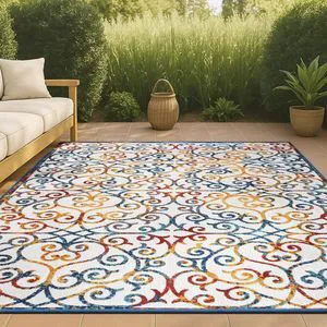 JONATHAN Y Scroll Trellis Indoor Outdoor Area Rug 3X5 Cream/Blue/Red, Atrani for Backyard, Patio, Porch, Easy-Cleaning, High Traffic, Pet-Friendly, Non-Shedding (AMC110A-3) JONATHAN Y Scroll Trellis Indoor Outdoor Area Rug 3X5 Cream/Blue/Red, Atrani for Backyard, Patio, Porch, Easy-Cleaning, High Traffic, Pet-Friendly, Non-Shedding (AMC110A-3)