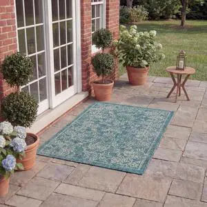 SAFAVIEH Washable Rug Outdoor Courtyard Collection - 2' x 3'7", Turquoise, Non-Shedding & Easy Cleaning, Ideal for Patio, Front Door, Entryway, Doormat (CY8680-37221) SAFAVIEH Washable Rug Outdoor Courtyard Collection - 2' x 3'7", Turquoise, Non-Shedding & Easy Cleaning, Ideal for Patio, Front Door, Entryway, Doormat (CY8680-37221)