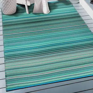 Rugshop Contemporary Stripe Patio Deck Backyard Area Rug Blue 3' x 5' Rugshop Contemporary Stripe Patio Deck Backyard Area Rug Blue 3' x 5'