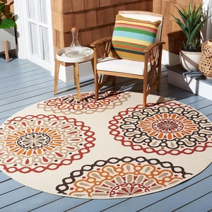 SAFAVIEH Washable Rug Outdoor Veranda Collection - 3' Round, Cream & Red, Non-Shedding & Easy to Clean, Ideal for Patio, Backyard, Mudroom (VER092-0313) SAFAVIEH Washable Rug Outdoor Veranda Collection - 3' Round, Cream & Red, Non-Shedding & Easy to Clean, Ideal for Patio, Backyard, Mudroom (VER092-0313)