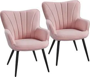 Yaheetech Dining Chairs Set of 2, Modern Armchairs, Pink Yaheetech Dining Chairs Set of 2, Modern Armchairs, Pink