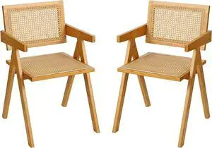 Furlide Rattan Dining Chairs Set of 2, Mid-Century Bamboo Armchairs Furlide Rattan Dining Chairs Set of 2, Mid-Century Bamboo Armchairs