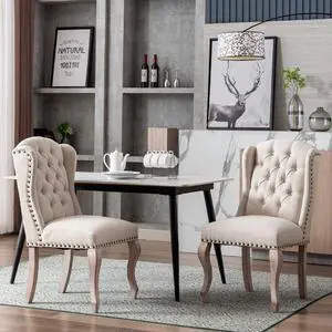 Parsons Dining Chairs Set of 2 Farmhouse Solid Wood Accent Chairs Linen Fabric Host Side Kitchen Chair with Tufted Wingback for Dining Room/Living Room/Bedroom,Cream Parsons Dining Chairs Set of 2 Farmhouse Solid Wood Accent Chairs Linen Fabric Host Side Kitchen Chair with Tufted Wingback for Dining Room/Living Room/Bedroom,Cream