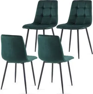 NORDICANA Forest Green Velvet Dining Chairs Set of 4, Upholstered Tufted Kitchen Chairs, Comfortable Seat, Metal Leg, Easy Assembly NORDICANA Forest Green Velvet Dining Chairs Set of 4, Upholstered Tufted Kitchen Chairs, Comfortable Seat, Metal Leg, Easy Assembly