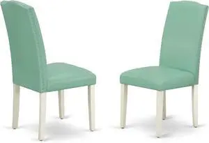 East West Furniture ENP2T57 Encinal Parson Kitchen Chairs - Nailhead Trim Pond Faux Leather Padded Dining Chairs, Set of 2, Linen White East West Furniture ENP2T57 Encinal Parson Kitchen Chairs - Nailhead Trim Pond Faux Leather Padded Dining Chairs, Set of 2, Linen White
