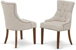 East West Furniture FRP3T05 Friona Parson Dining Chairs - Button Tufted Nailhead Trim Doeskin Linen Fabric Upholstered Chairs, Set of 2, Mahogany East West Furniture FRP3T05 Friona Parson Dining Chairs - Button Tufted Nailhead Trim Doeskin Linen Fabric Upholstered Chairs, Set of 2, Mahogany