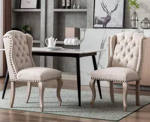 Upholstered Dining Chairs Set of 2 for Kitchen and Dining Room Farmhouse Fabric Tufted Accent Chairs for Living Room and Bedroom with Wooden Legs, Cream Upholstered Dining Chairs Set of 2 for Kitchen and Dining Room Farmhouse Fabric Tufted Accent Chairs for Living Room and Bedroom with Wooden Legs, Cream