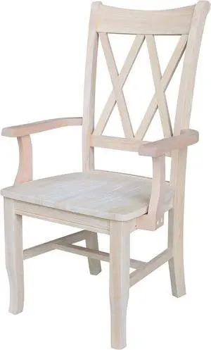 IC International Concepts Solid Wood Double X-Back Arm Chair, Unfinished IC International Concepts Solid Wood Double X-Back Arm Chair, Unfinished