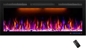 40inch Electric Fireplace, Recessed& Wall Mounted Fireplace Heater with Larger Screen, Colorful Flame Warm and Decorate Home with Remote Control, 750W/1500W, Black 40inch Electric Fireplace, Recessed& Wall Mounted Fireplace Heater with Larger Screen, Colorful Flame Warm and Decorate Home with Remote Control, 750W/1500W, Black