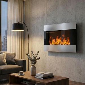 Northwest Electric Fireplace, Silver, 36 x 8.6 x 22 Northwest Electric Fireplace, Silver, 36 x 8.6 x 22