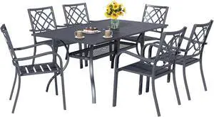 Crownland 7 PCS Furniture Patio Dining Set, 6 Stackable Metal Chairs and Rectangular Outdoor Dining Table with 1.57" Umbrella Hole(Metal Tabletop) Crownland 7 PCS Furniture Patio Dining Set, 6 Stackable Metal Chairs and Rectangular Outdoor Dining Table with 1.57" Umbrella Hole(Metal Tabletop)