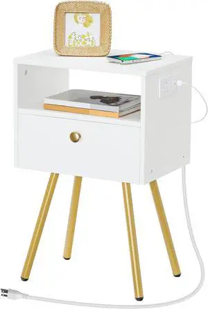 HOOBRO Nightstand with Charging Station, Small End Table for Tight Spaces HOOBRO Nightstand with Charging Station, Small End Table for Tight Spaces