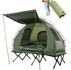 Goplus Camping Tent Cot, 5-in-1 Folding Camping Bed with Air Mattress, Pillow, Sleeping Bag, Waterproof Elevated Tent Shelter, Portable Outdoor Sleeping Cot with Carry Bag for Picnic, Trip Goplus Camping Tent Cot, 5-in-1 Folding Camping Bed with Air Mattress, Pillow, Sleeping Bag, Waterproof Elevated Tent Shelter, Portable Outdoor Sleeping Cot with Carry Bag for Picnic, Trip