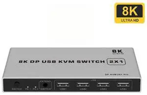 Dual-port DisplayPort KVM Switch 2 Port 4K 60Hz 8K DP USB KVM Switcher 2x1 for 2 Computers Share Keyboard Mouse Printer Monitor(USB Power Cable)
(8K) Dual-port DisplayPort KVM Switch 2 Port 4K 60Hz 8K DP USB KVM Switcher 2x1 for 2 Computers Share Keyboard Mouse Printer Monitor(USB Power Cable)
(8K)